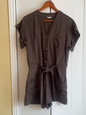 Naïf Montréal Sustainable 100% Linen Romper - Melange Army Green - EUC